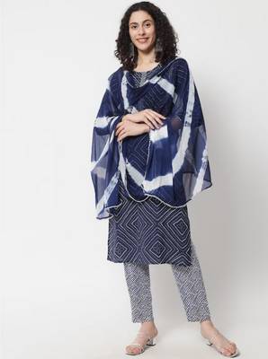 Women Navy Blue Kurta Set with Dupatta 3