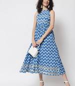 Women Azure Blue Chevron Midi Dress