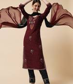 Mocha Brown Kurta and Green pant Set with Dupatta