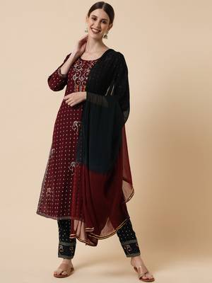 Mocha Brown Kurta and Green pant Set with Dupatta 5