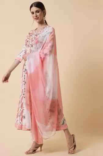 White Embroidered Dress with Dupatta