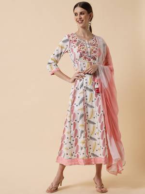White Embroidered Dress with Dupatta 5