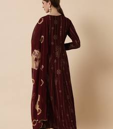 Brown Ethnic Gold Maxi Flared Dress with Dupatta