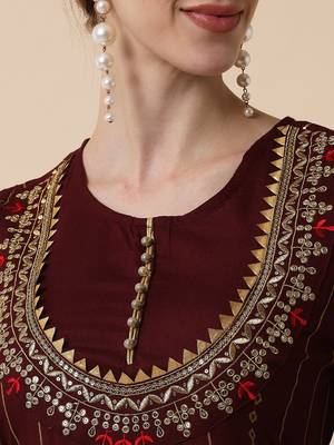 Brown Ethnic Gold Maxi Flared Dress with Dupatta 5