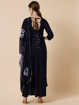 Midnight Blue Flared Suit Set with Dupatta 3