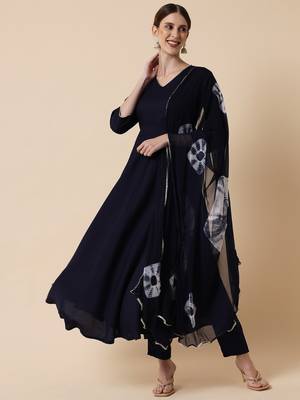 Midnight Blue Flared Suit Set with Dupatta 4