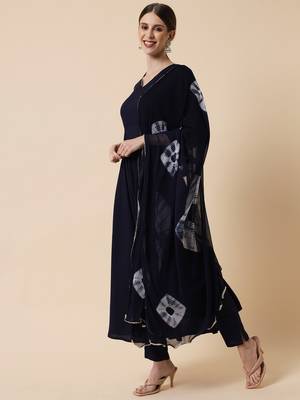 Midnight Blue Flared Suit Set with Dupatta 5