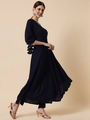 Midnight Blue Flared Suit Set with Dupatta 6