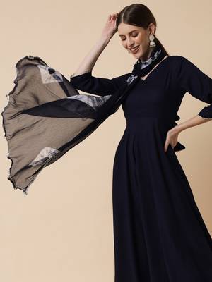 Midnight Blue Flared Suit Set with Dupatta 8