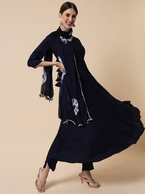Midnight Blue Flared Suit Set with Dupatta 9