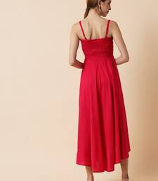Red Orange Smocking Flared Midi Dress