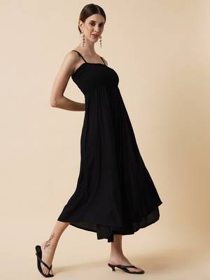 Jade Black Smocking Flared Midi Dress 2