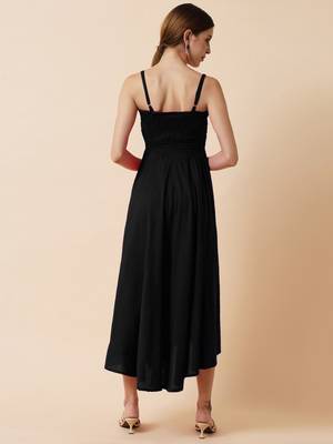 Jade Black Smocking Flared Midi Dress 3