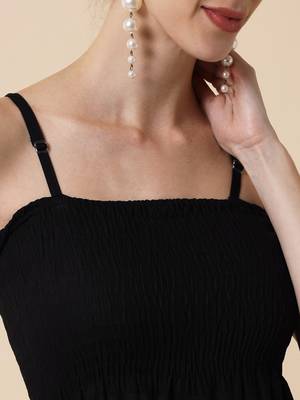 Jade Black Smocking Flared Midi Dress 4
