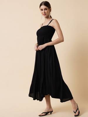 Jade Black Smocking Flared Midi Dress 5