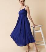 Saphire Blue Smocking Flared Midi Dress