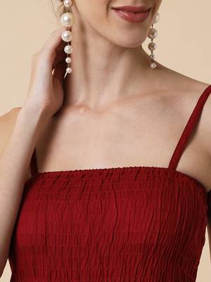 Maroon Smocking Flared Midi Dress 4