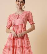 Peach Checked Ruffled Dress for Women