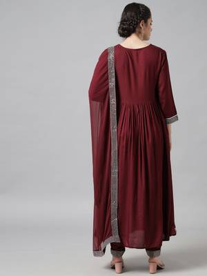 Maroon Flared Suit Set with Dupatta 3