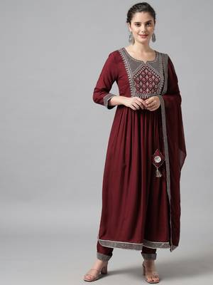 Maroon Flared Suit Set with Dupatta 4