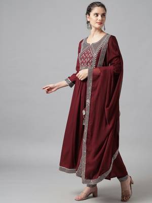 Maroon Flared Suit Set with Dupatta 5
