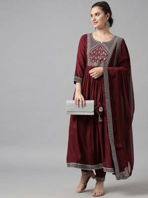Maroon Flared Suit Set with Dupatta 1