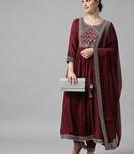 Maroon Flared Suit Set with Dupatta