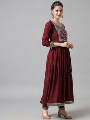 Maroon Flared Suit Set with Dupatta 6