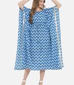 Blue Chevron Print Kaftan Dress for Women