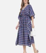 Blue Ethnic Geometric Printed Kaftan for Women