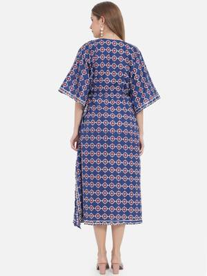 Blue Ethnic Geometric Printed Kaftan for Women 3