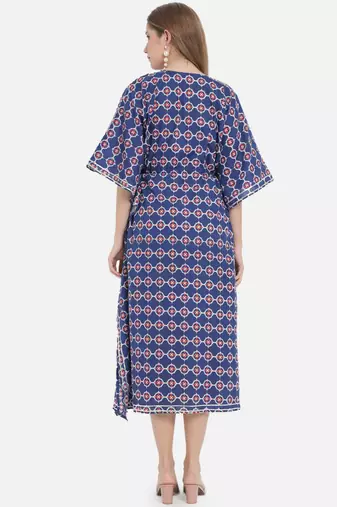 Blue Ethnic Geometric Printed Kaftan for Women