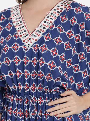 Blue Ethnic Geometric Printed Kaftan for Women 4