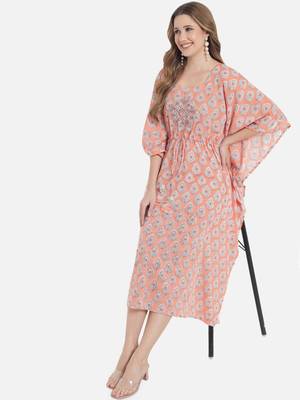 Peach Ethnic Print Kaftan 1