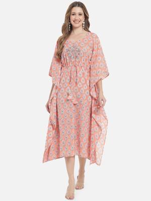 Peach Ethnic Print Kaftan 2