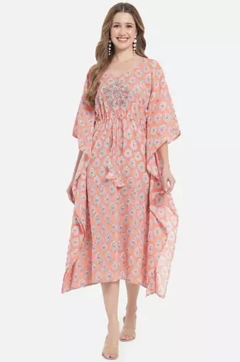 Peach Ethnic Print Kaftan