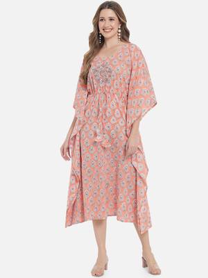 Peach Ethnic Print Kaftan 3