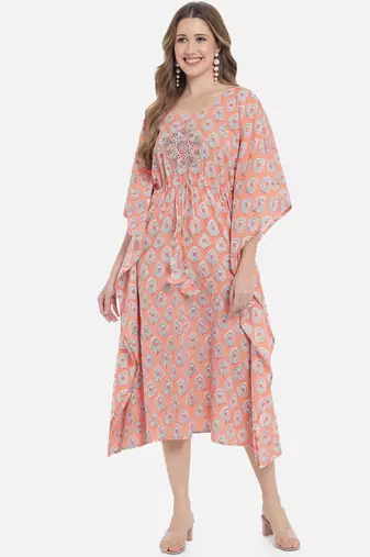 Peach Ethnic Print Kaftan