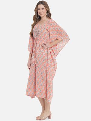 Peach Ethnic Print Kaftan 4