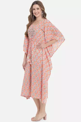 Peach Ethnic Print Kaftan