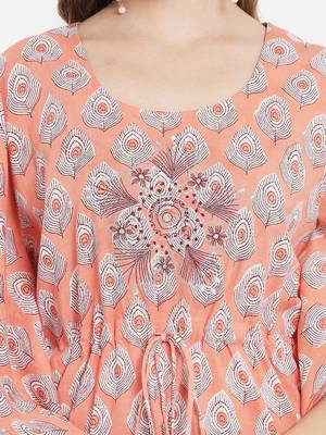 Peach Ethnic Print Kaftan 5