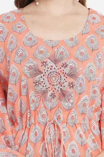 Peach Ethnic Print Kaftan
