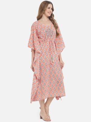 Peach Ethnic Print Kaftan 6