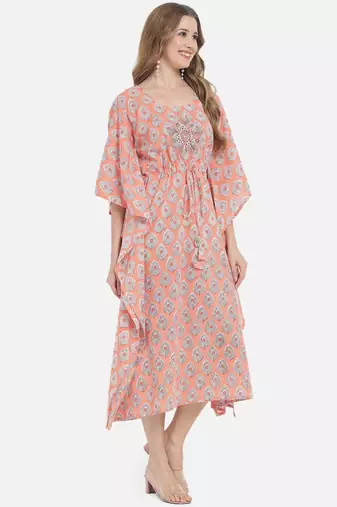 Peach Ethnic Print Kaftan