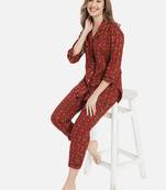 Maroon and Black Floral Night Suit