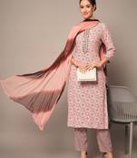 Peach Ethnic Printed Kurta Set with Dupatta