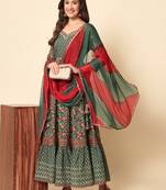 Pine Green Flared Tier Dress with Dupatta Set