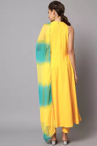 Women Chrome Yellow Kurta Set with Dupatta
