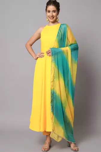 Women Chrome Yellow Kurta Set with Dupatta