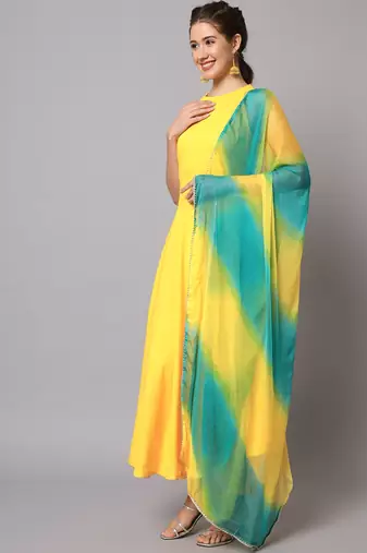 Women Chrome Yellow Kurta Set with Dupatta